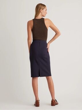 Quince ultra-stretch Ponte pencil skirt in navy